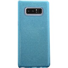 Ehr. Samsung Galaxy Note 8 Kılıf Silvery Simli Soft Silikon Kılıf + Nano Ekran Koruyucu Cam Mavi