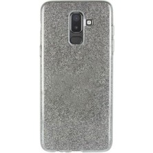 Ehr. Samsung Galaxy A6 2018 Kılıf Silvery Simli Soft Silikon Kılıf + Nano Ekran Koruyucu Cam Gri