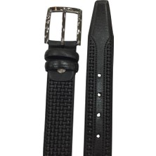 Varetta Erkek Siyah Özel Tasarım Örgü Desen Gerçek Deri Kemer