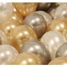 Renkli Parti Balon Evi 50 Adet Metalik Kaliteli (Gold-Gümüş-Beyaz Karışık) Uçan Balon