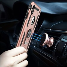 LionTech Apple iPhone X Kılıf Zırh Koruma Yüzüklü Standlı Armor Silikon Kapak Rose Gold