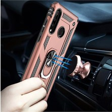 LionTech Huawei P30 Lite Kılıf Zırh Koruma Yüzüklü Standlı Armor Silikon Kapak Rose Gold