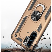 LionTech Huawei P30 Pro Kılıf Zırh Koruma Yüzüklü Standlı Armor Silikon Kapak Gold