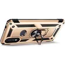 LionTech Huawei Y7 2019 Kılıf Zırh Koruma Yüzüklü Standlı Armor Silikon Kapak Gold