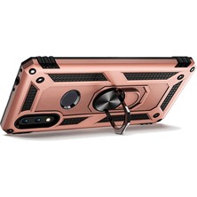 LionTech Huawei Y7 2019 Kılıf Zırh Koruma Yüzüklü Standlı Armor Silikon Kapak + Ekran Koruma Rose Gold