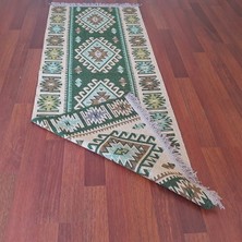 Uşak Kilimi - Yeşil Renk Çift Taraflı Antik Tarz Eşme Desen Kilim Yolluk Lidya Tekstil 80 x 150 cm