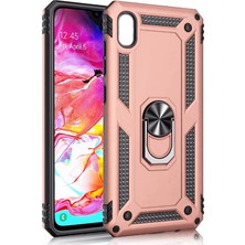 LionTech Samsung Galaxy A10 Kılıf Zırh Koruma Yüzüklü Standlı Armor Silikon Kapak + Ekran Koruma Rose Gold