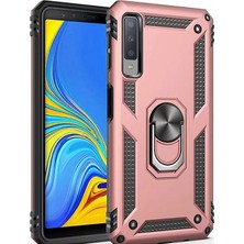 LionTech Samsung Galaxy A7 2018 Kılıf Zırh Koruma Yüzüklü Standlı Armor Silikon Kapak Rose Gold