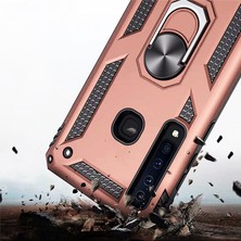 LionTech Samsung Galaxy A9 2018 Kılıf Zırh Koruma Yüzüklü Standlı Armor Silikon Kapak + Ekran Koruma Rose Gold