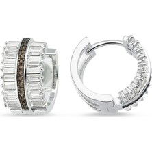 Altın Sepeti Gümüş Bagetli Brown Taşlı Küpe G78Kp