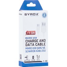 Syrox SYX-C66 Micro USB 1.0A Şarj ve Data Kablosu 1.2 mt
