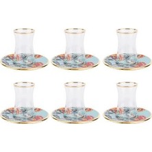 Tanti̇toni̇  Cam Mint Yaldız Kanaviçe Desenli 12 Parça Çay Seti