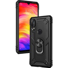 LionTech Huawei P Smart 2019 Kılıf Zırh Koruma Yüzüklü Standlı Armor Silikon Kapak Siyah