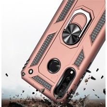 LionTech Huawei P30 Lite Kılıf Zırh Koruma Yüzüklü Standlı Armor Silikon Kapak + Ekran Koruma Rose Gold