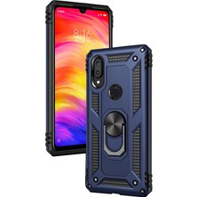 LionTech Huawei Y7 2019 Kılıf Zırh Koruma Yüzüklü Standlı Armor Silikon Kapak + Ekran Koruma Mavi