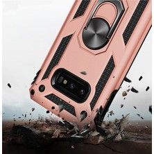 LionTech Samsung Galaxy S10e Kılıf Zırh Koruma Yüzüklü Standlı Armor Silikon Kapak Rose Gold