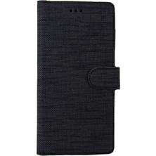 Coverzone Samsung Galaxy A10 Standlı Kartvizitli Kumaş Desen Kılıf Siyah + Temperli Ekran Koruma + Dokunmatik Kalem