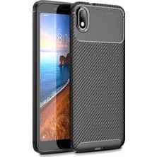 Case 4U Xiaomi Redmi 7A Kılıf Rugged Armor Karbon Desenli Lüx Negro Silikon Arka Kapak Siyah