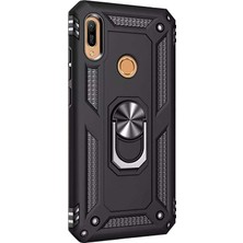 Case Street Huawei Honor 8a Kılıf Vega Standlı Yüzüklü Mıknatıslı + Nano Glass Siyah