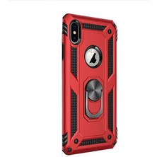 Gpack Apple iPhone XS Max Kılıf Çift Katmanlı Tank Yüzüklü Mıknatıslı Vega Kapak Kırmızı