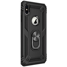 Gpack Apple iPhone XS Max Kılıf Çift Katmanlı Tank Yüzüklü Mıknatıslı Vega Kapak Siyah