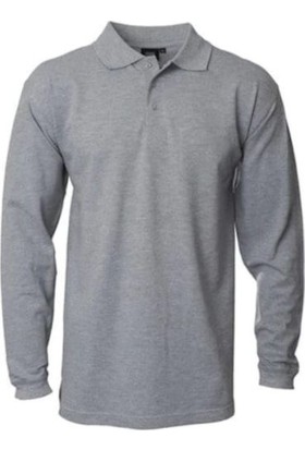 Yafta Polo Yaka Gri Uzun Kollo Sweatshirt İş Tişörtü