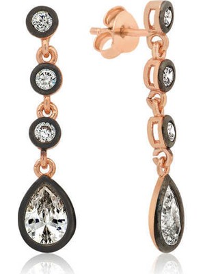 Gumush Gümüş Elmas Montür Sıra Taşlı Küpe