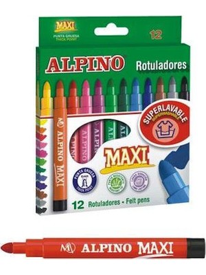 Alpino Maxi Keçeli Boya Kalemi 12 Renkli Süperlavable Kalem Seti Pratik Kullanım İçin