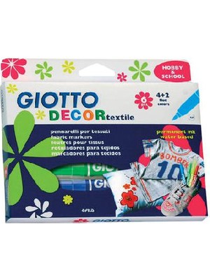 Giotto Decor Textile 6 Renk Kumaş Boyama Kalemi Keçeli Kalem Seti 4+2 Parça