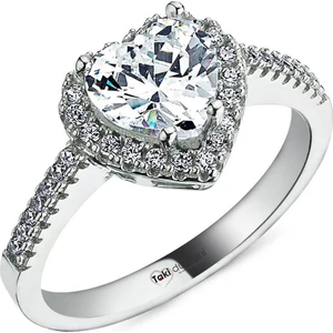 Takı Dükkanı Kalpli Gümüş Tek Taş Yüzük Kolları Taşlı wsr97