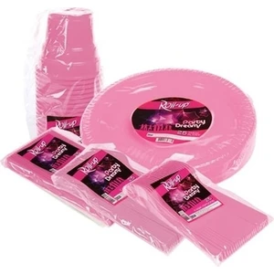 125 Parça 25 Kişilik Plastik Parti Sofra Seti Pembe Renk