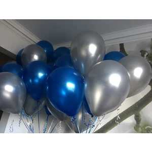 Balon Evi 50 Adet Metalik Kaliteli Balon (Mavi - Gümüş Karışık) Uçan Balon