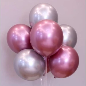 Balon Evi Balon Parti Balonu Krom Balon Gümüş-Pembe Balon 10 Adet