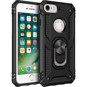 Apple iPhone 7 Kılıf Zırh Koruma Yüzüklü Standlı Armor Silikon Kapak Siyah