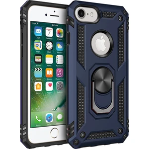 Apple iPhone 7 Kılıf Zırh Koruma Yüzüklü Standlı Armor Silikon Kapak Mavi