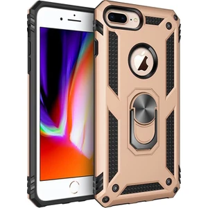 Apple iPhone 7 Plus Kılıf Zırh Koruma Yüzüklü Standlı Armor Silikon Kapak Gold