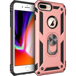 Apple iPhone 7 Plus Kılıf Zırh Koruma Yüzüklü Standlı Armor Silikon Kapak Rose Gold