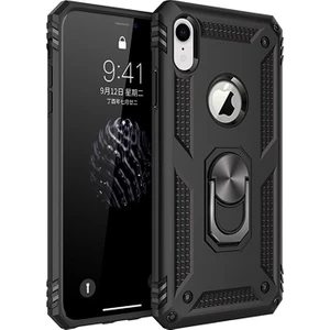 Apple iPhone XR Kılıf Zırh Koruma Yüzüklü Standlı Armor Silikon Kapak Siyah