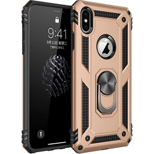 Apple iPhone XS MAX Kılıf Zırh Koruma Yüzüklü Standlı Armor Silikon Kapak Gold