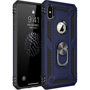 Apple iPhone XS MAX Kılıf Zırh Koruma Yüzüklü Standlı Armor Silikon Kapak Mavi