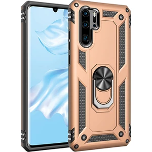 Huawei P30 Pro Kılıf Zırh Koruma Yüzüklü Standlı Armor Silikon Kapak Gold