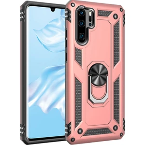 Huawei P30 Pro Kılıf Zırh Koruma Yüzüklü Standlı Armor Silikon Kapak Rose Gold