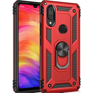 Samsung Galaxy A20 A30 Kılıf Zırh Koruma Yüzüklü Standlı Armor Silikon Kapak Kırmızı