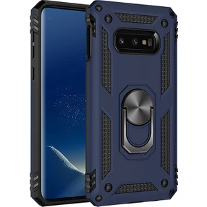 Samsung Galaxy S10E Kılıf Zırh Koruma Yüzüklü Standlı Armor Silikon Kapak Mavi