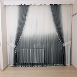 Caserta Home Duru Degrade Antrasit Grek Etek Desenli Pilesiz Düz Tül  Perde - 100x150 cm