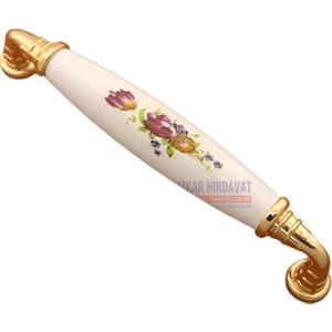 Porselen Görünümlü Kulp Sarı Desenli 128 mm