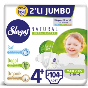 Natural Bebek Bezi Ikili Jumbo 4+ Numara 52X2 (104 Adet)