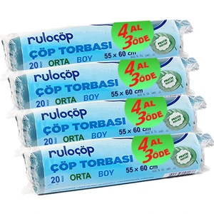 RuloÇöp  Çöp Torbası Orta Boy 55x60 4lü Paket (80 Adet)
