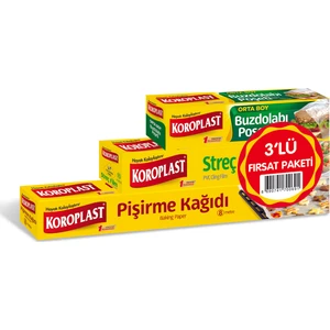 Fırsat Paket (Pişirme Kağıdı 8m + Streç Film 15m + Buzdolabı Poşeti Orta Boy 20'li)