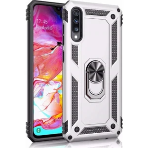 DVR Samsung Galaxy A50 Kılıf Crash Vega Yüzüklü Standlı Silikon Gümüş